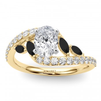 Swirl Design Lab Grown Diamond & Marquise Lab Black Lab Grown Diamond Engagement Ring 14K Yellow Gold (0.63ct)